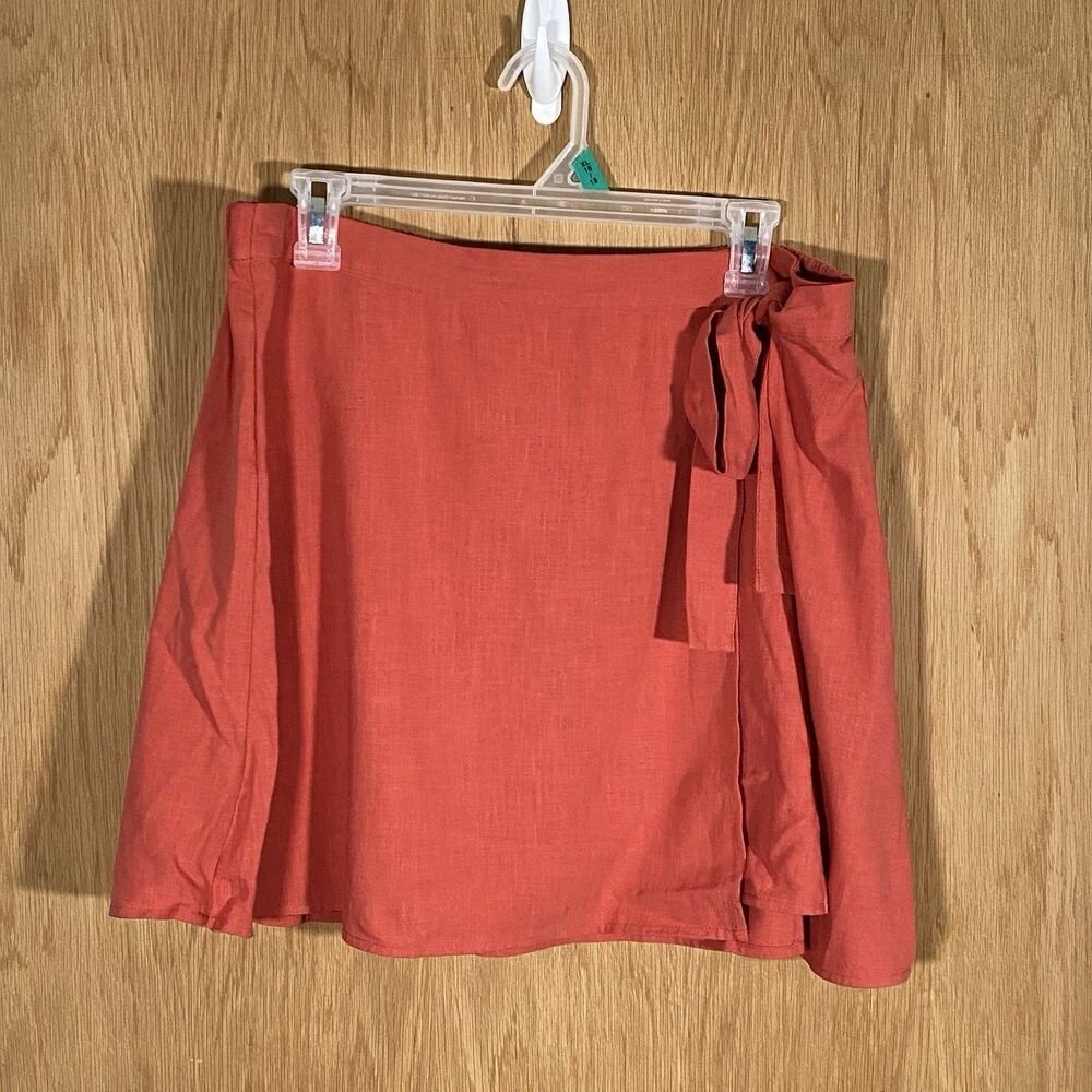 A New Day Women's Lg Skirt Faux Wrap Pull On Coral Pink Tennis Preppy Feminine